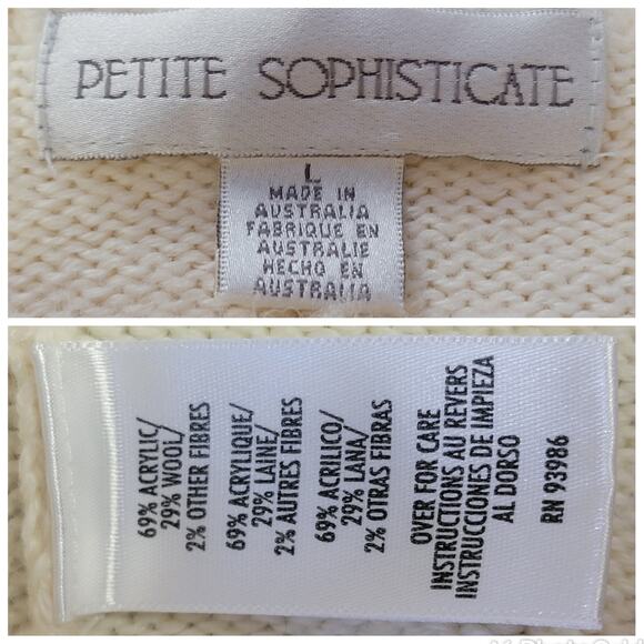 Snowflake Sweater Womens Sz L Petite Cream Gold Beaded Wool Pullover Christmas - Picture 7 of 7